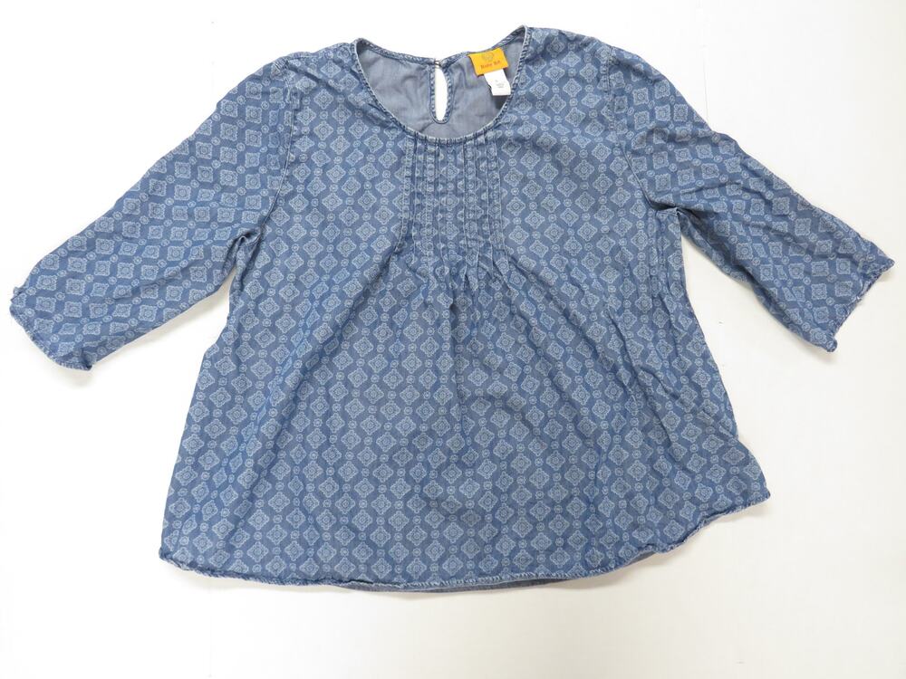 Ruby RD Women's Large Tencel Lyocell Blouse Top Denim Medallion Western Boho